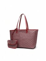 حقيبة كبيرة بنقشة هندسية فاخرة - طقم قطعتين (حقيبة كبيرة + محفظة صغيرة)