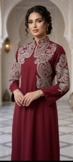 ⁦جلابية نسائية مطرزة بتطريز ذهبي فاخر (تتوفر بألوان متعددة)⁩ - الصورة ⁦7⁩