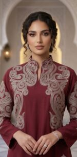 ⁦جلابية نسائية مطرزة بتطريز ذهبي فاخر (تتوفر بألوان متعددة)⁩ - الصورة ⁦5⁩