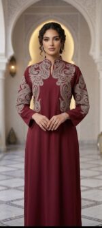 جلابية نسائية مطرزة بتطريز ذهبي فاخر (تتوفر بألوان متعددة)