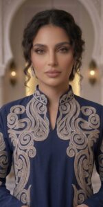 ⁦جلابية نسائية مطرزة بتطريز ذهبي فاخر (تتوفر بألوان متعددة)⁩ - الصورة ⁦4⁩