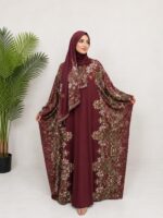 إسدال صلاة قطني واسع ومطبوع بنقوش فنية راقية (مع طرحة متصلة)